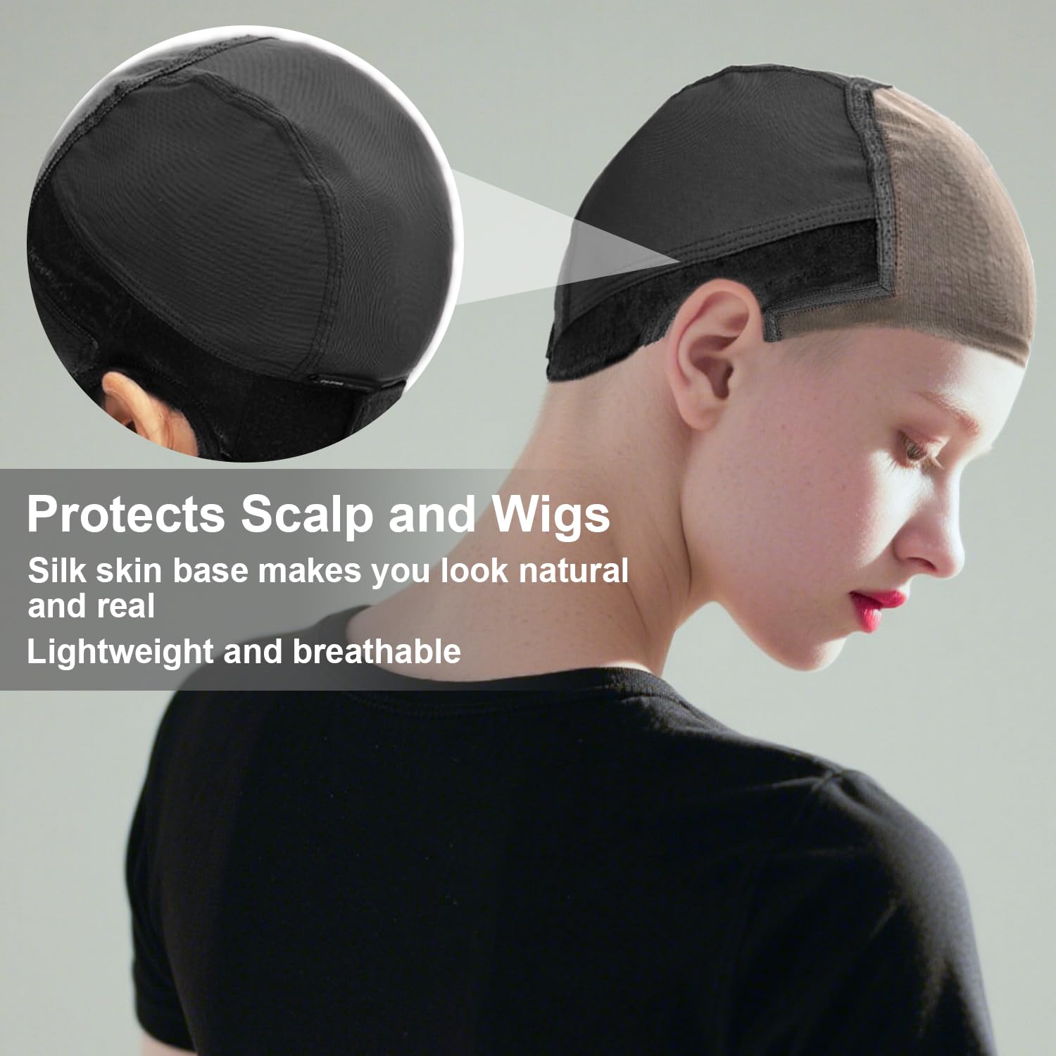 VLYX Adjustable Wig Grip Cap with Non-Slip Band - 4x5 Wider Transparent Lace for Glueless Lace Front Wigs Breathable Wig Cap (Black) - Image 4