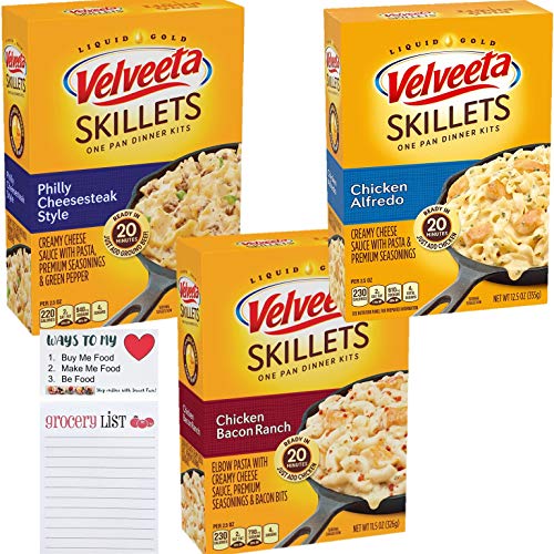 Velveeta Skillets Variety pack of 3 | Kraft Box Dinner Variety Pack | Chicken Bacon Ranch | Chicken Alfredo | Philly Cheese-steak Style | Snack Fun Shopping Pad