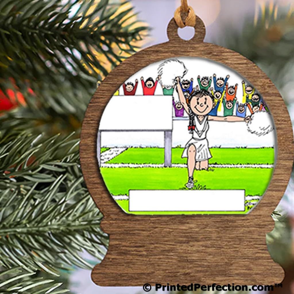 PrintedPerfection.com Personalized Cheerleader - Female Wooden Snow Globe Shaped Christmas Ornament