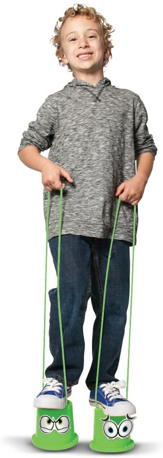 Geospace Walkaroo I-Can! Balance Walking Bucket Stilts with Adjustable Nylon Lines for Small Kids Ages 3 to 8 - Indoor or Outdoor Safe Active Play & Increased Coordination (1 Green Pair)
