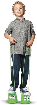 Geospace Walkaroo I-Can! Balance Walking Bucket Stilts with Adjustable Nylon Lines for Small Kids Ages 3 to 8 - Indoor or Outdoor Safe Active Play & Increased Coordination (1 Green Pair)