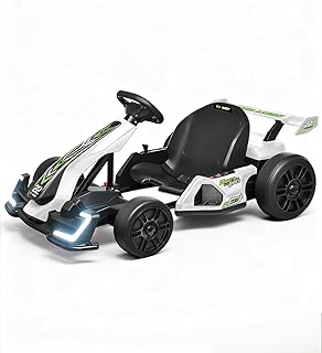Blitzshark 24V Kids Go Kart 300W Powerful Drift Kart Electric Pedal Kart Outdoor Race Toy, with 2X150W Strong Motor, 7AH Big Battery, EVA Tire, Drift/Sports Mode, Brake Pedal, Length Adjustment, White