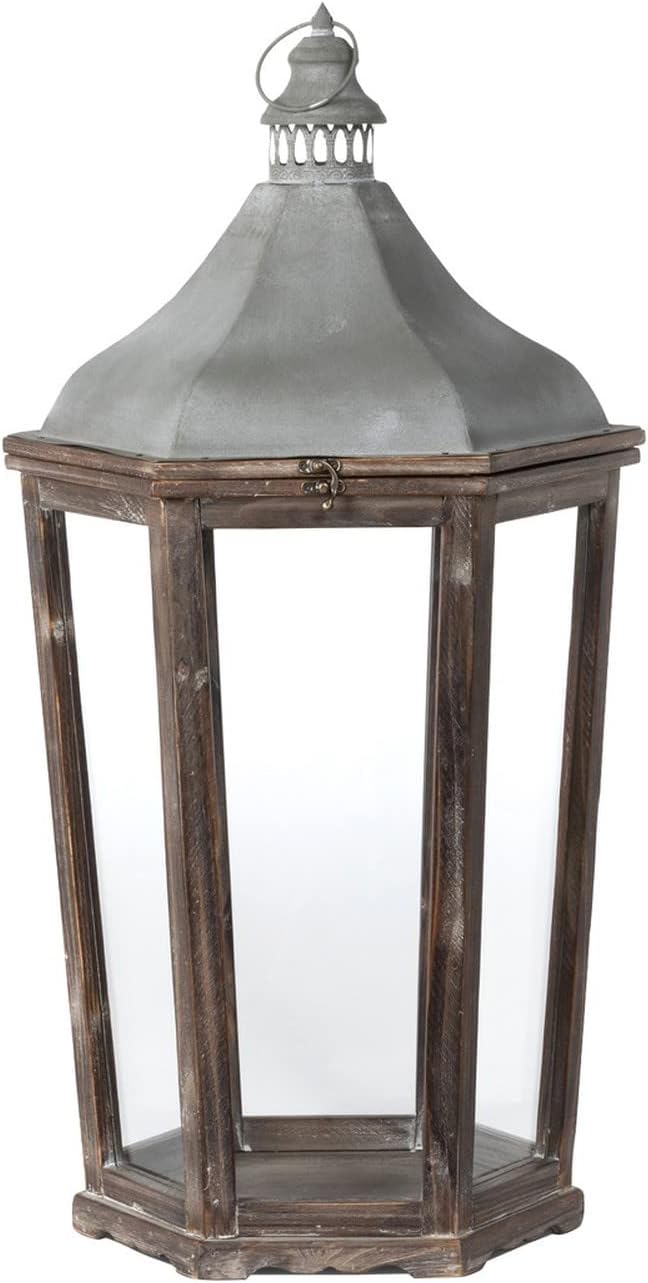 Wood & Galvanized Metal Lantern, Large