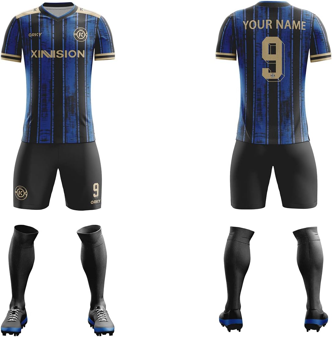 ORKY Kids Soccer Jersey, Custom Made Name Kit for Boys Tournament, Quick Dry Girls Football Uniform Phantom