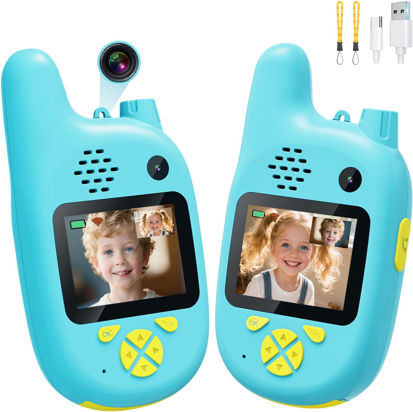 video walkie talkies for kids with dual cameras,2 pack rechargeable kids walkie talkies toys for ages 3-9 year old boy girl, birthday for 3 4 5 6 7 8 year old boys girls,indoor&outdoor