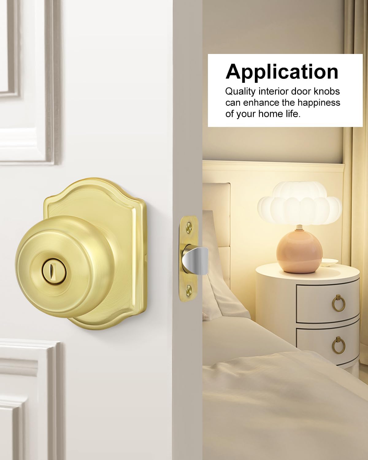 Goldenwarm Brushed Gold Door Knobs Interior, Bedroom Door Knob & Bathroom Classic, Gold Interior Door Knobs 6 Pack