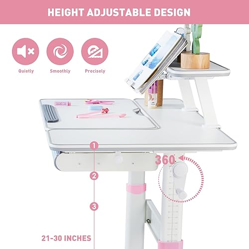Miniatura 25 de COSVALVE Escritorio ajustable para niños con cajón, mesa de estudio ergonómica multifunción de 39 pulgadas de ancho con estante, escritorio
