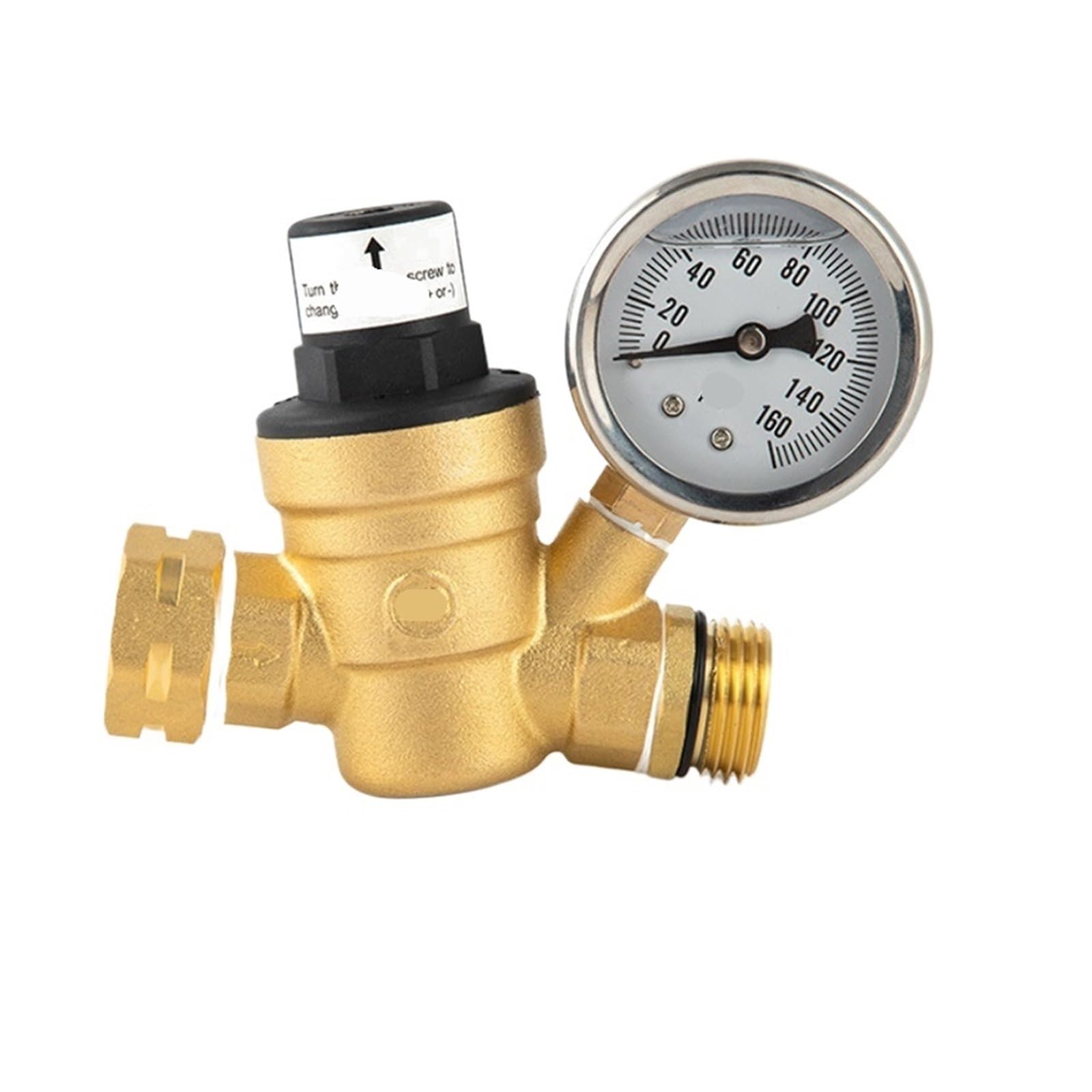 Regulador de presión de agua, accesorios roscados for RV, válvula reductora de presión de latón ajustable con esfera de aceite de silicona, esfera sin aceite(Oil Dial)