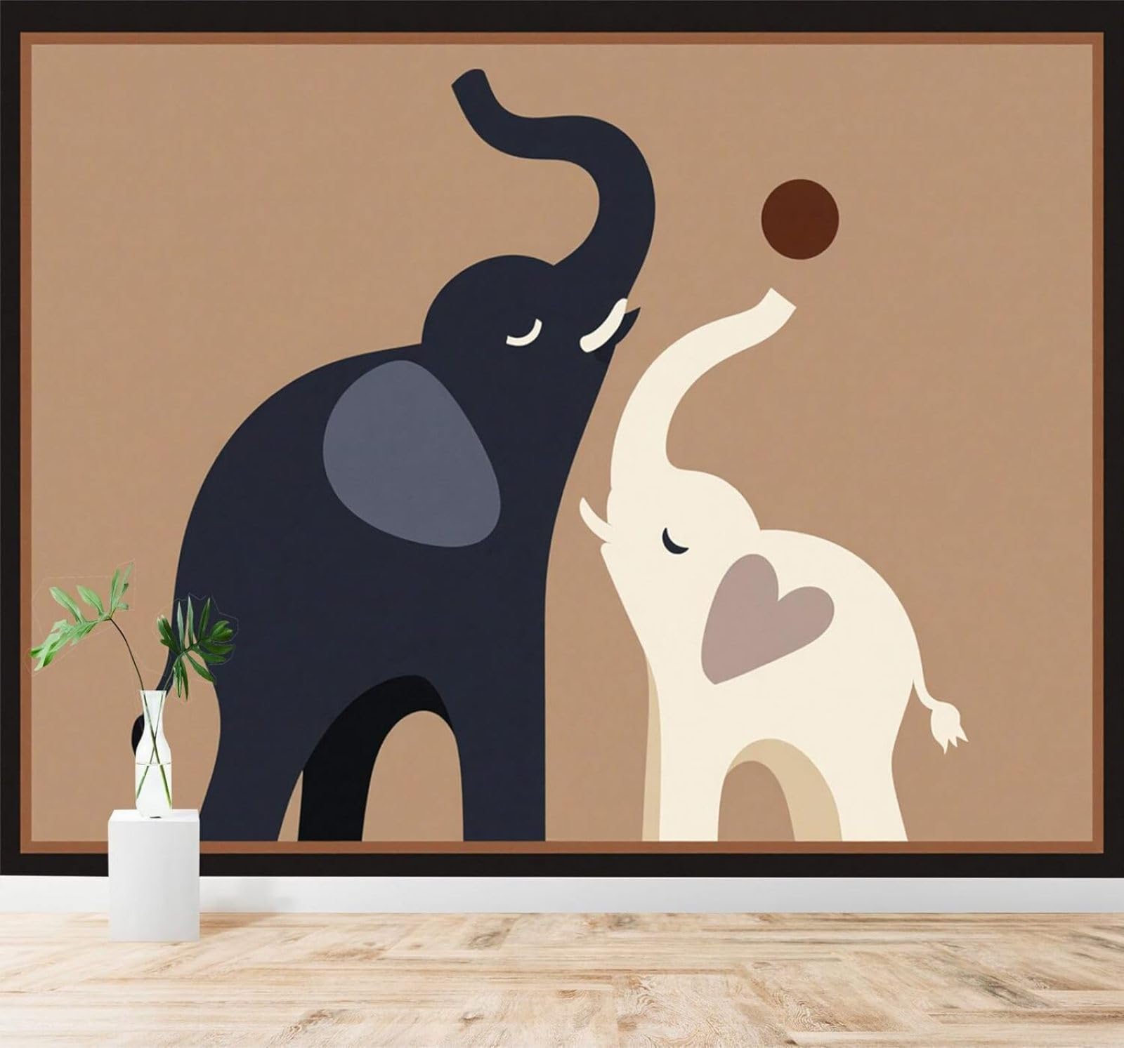 Tzxztt 150Cm×105Cm(B×H) Minimalist Elephant Sun Art Warm Beige Modern 3D Wallpaper Premium Textured Silk Neutral Tones Material Ideal For Living Room Bedroom-150Cm×105Cm