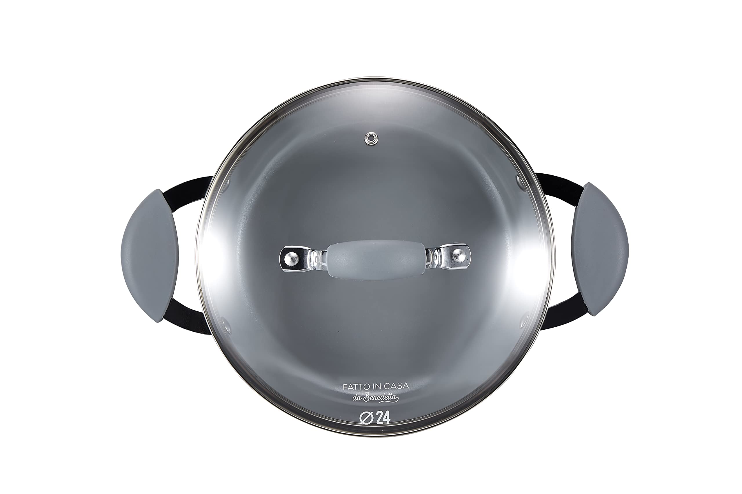 Fatto in Casa da Benedetta Tegame Antiaderente (diametro 24 cm) Alluminio 100% riciclabile con Coperchio in Vetro – Adatto anche per Induzione, Non contiene Metalli pesanti (Colore Grigio)