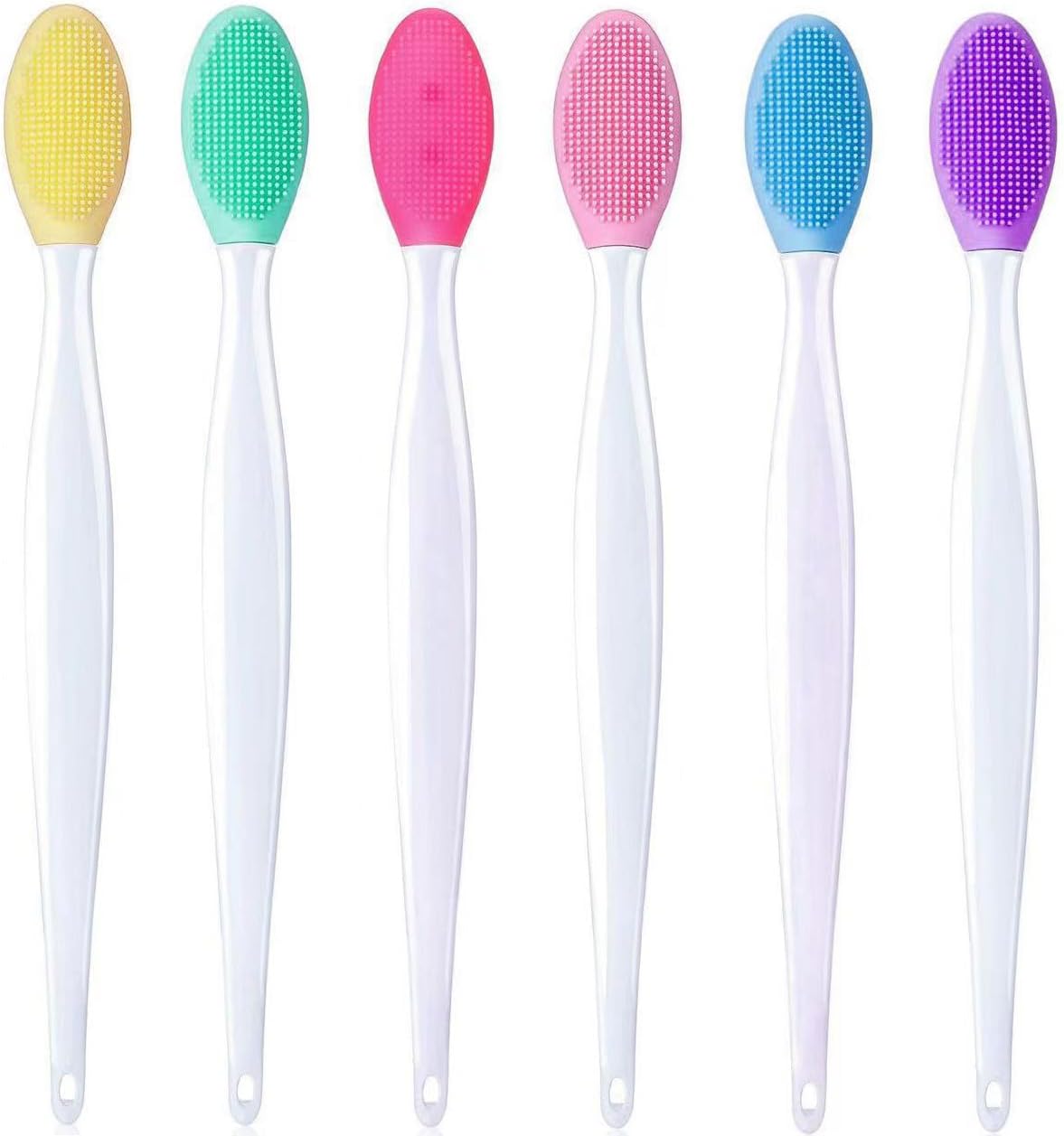 6 Pack Silicone Exfoliating Lip Brush Set - Double-Sided Soft Lip Scrubber Tool for Blackhead Removal and Exfoliation