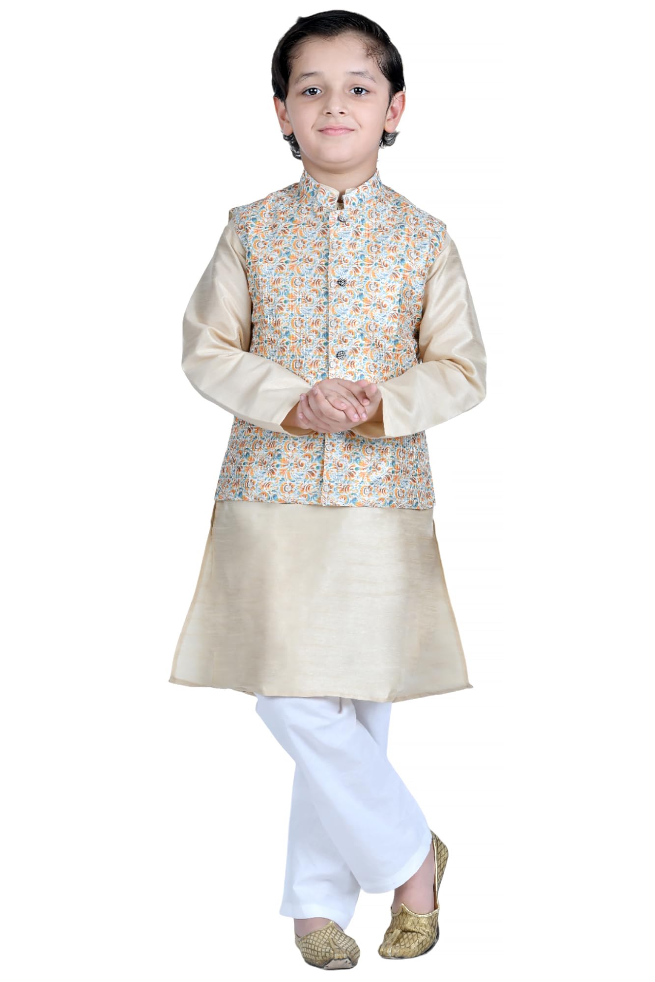 DESI ANDAAZ Boys Cotton 3 Pc Kurta Pyjama set | Waistcoat Full Sleeves Kurta and pyjama set | Ethinic Kurta Pyjama for Kids(8-9 Years) - Image 6 thumbnail