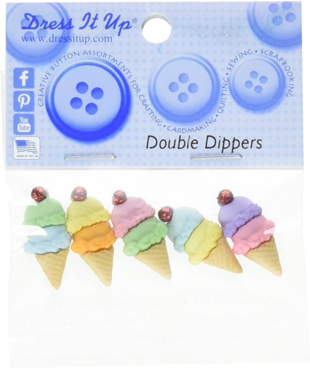 Dress It Up JBT-4868 Double Dippers 4 Piece Button Pack, Multicolor