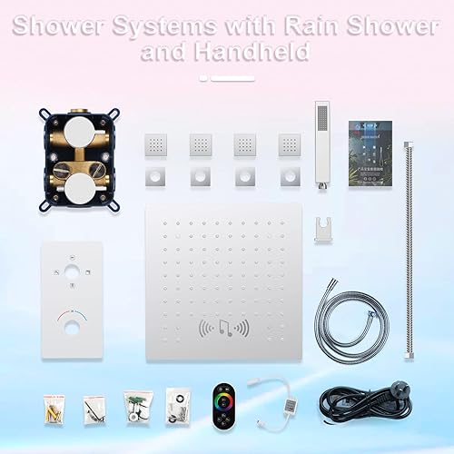 Miniatura 5 de Sistema de ducha de lluvia con chorros corporales, sistema de ducha inteligente LED de 12 pulgadas con ducha de lluvia y mano, juego de grifo de