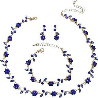 Elegant Wedding Austrian Crystal Flower Choker Necklace Dangle Earrings Bracelet Jewelry Set for Women Prom Party Bridal