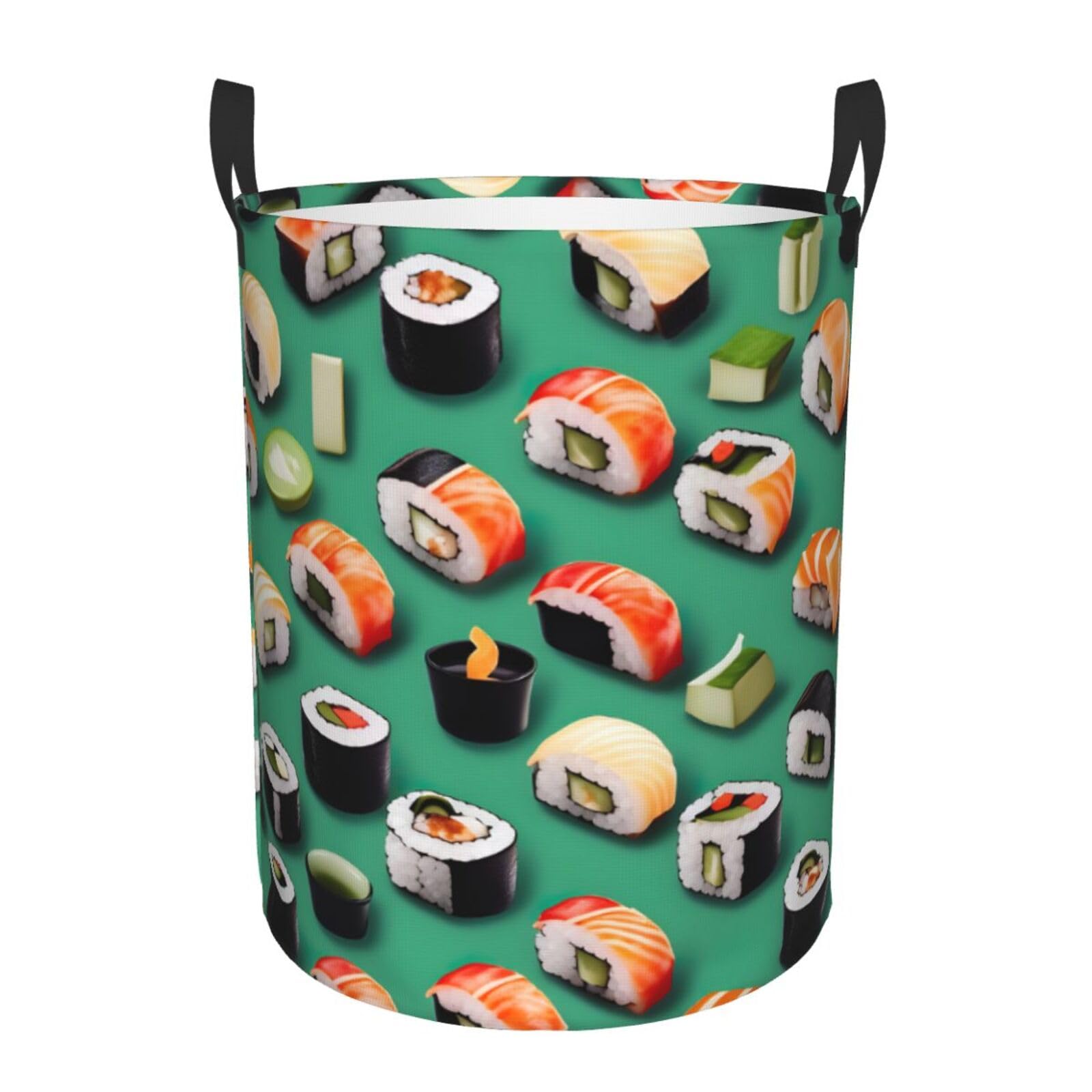 M Collapsible Round Sushi Food Print Laundry Hamper