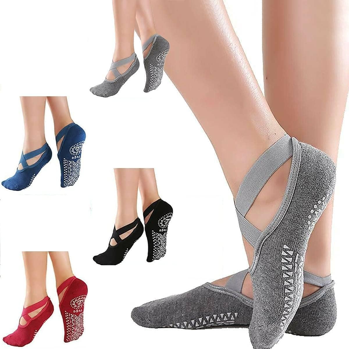 ULTRINA Cotton Yoga Socks, Sweat Absorption, Breathable & Socks Sport Fitness Half Toe Ankle No-Slip Grip Socks for Dancing, Gym, Pilates, Barre, Ballet, Barefoot Workout (Multicolor) (YOGA SOCKS)