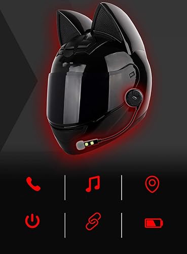 Miniatura 2 de Casco de motocicleta para niñas y mujeres, casco Bluetooth con orejas de gato, certificado por DOT, casco de motocicleta de cara completa, casco