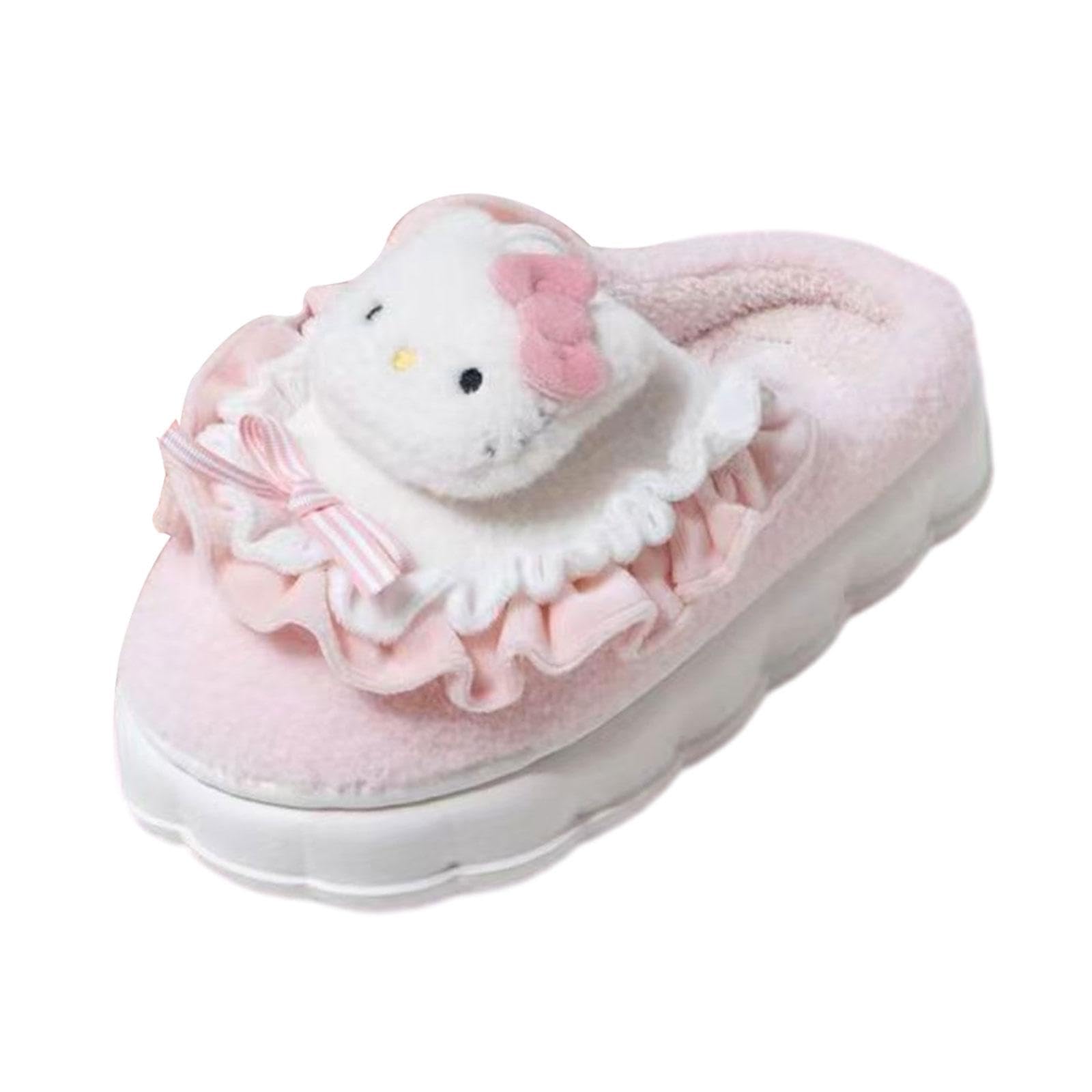 Merishopp Warm Winter Slippers for Women Plush Slippers for Autumn Winter Home Bedroom 40 41 Hello Kitty-picture-49