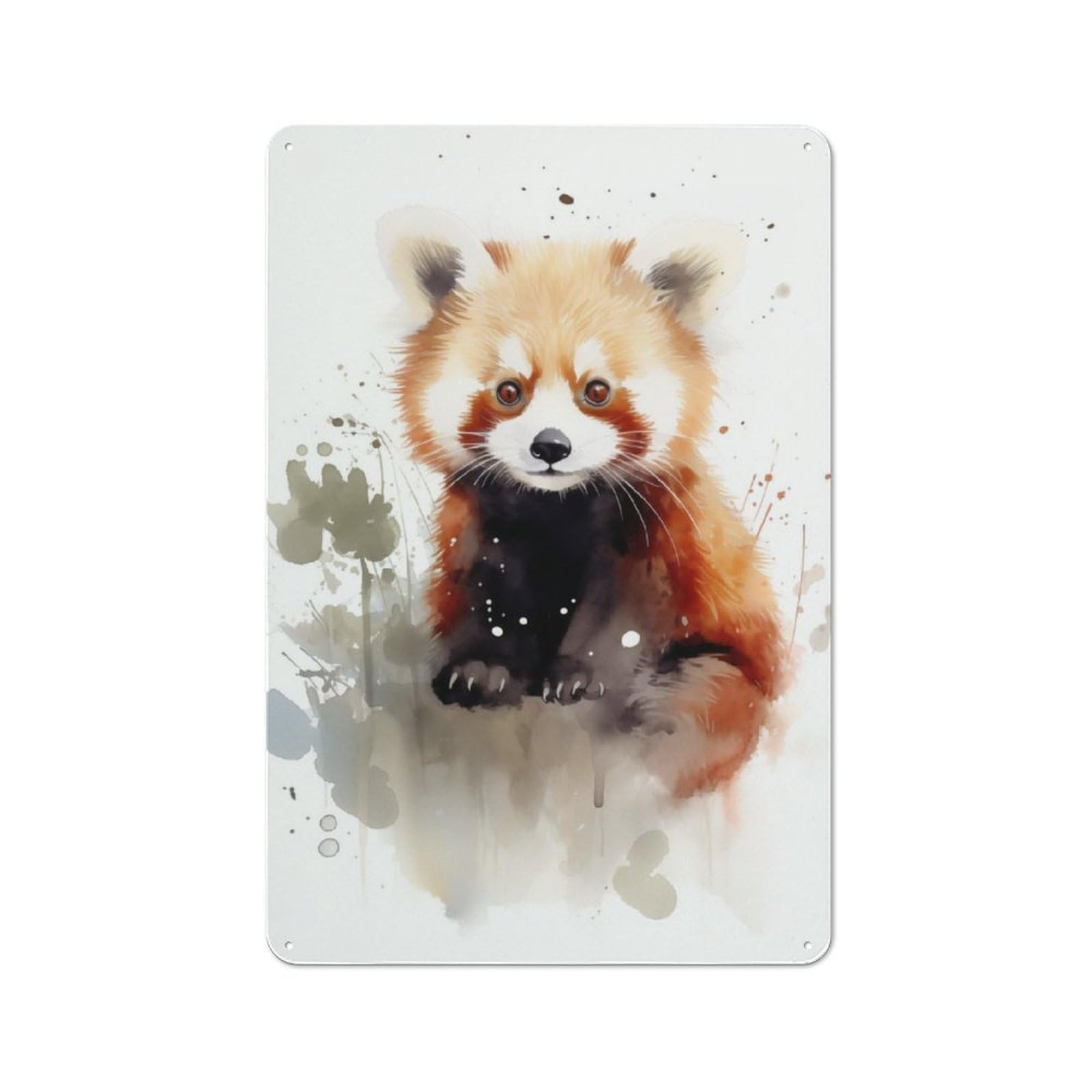Junmoney Red Panda Watercolor Creative Metal Wall Decor 30X20cm, Metal Desk Wall Sign For Hobby Room, Office, Lounge Or Living Room