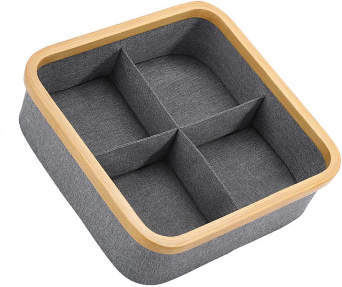 Outanaya Bamboo Compartment Storage Box Stylish Desk Organizer for Socks Underwear Cosmetics and Sundries Multi-functional Felt Storage Basket for Home and Office Organization