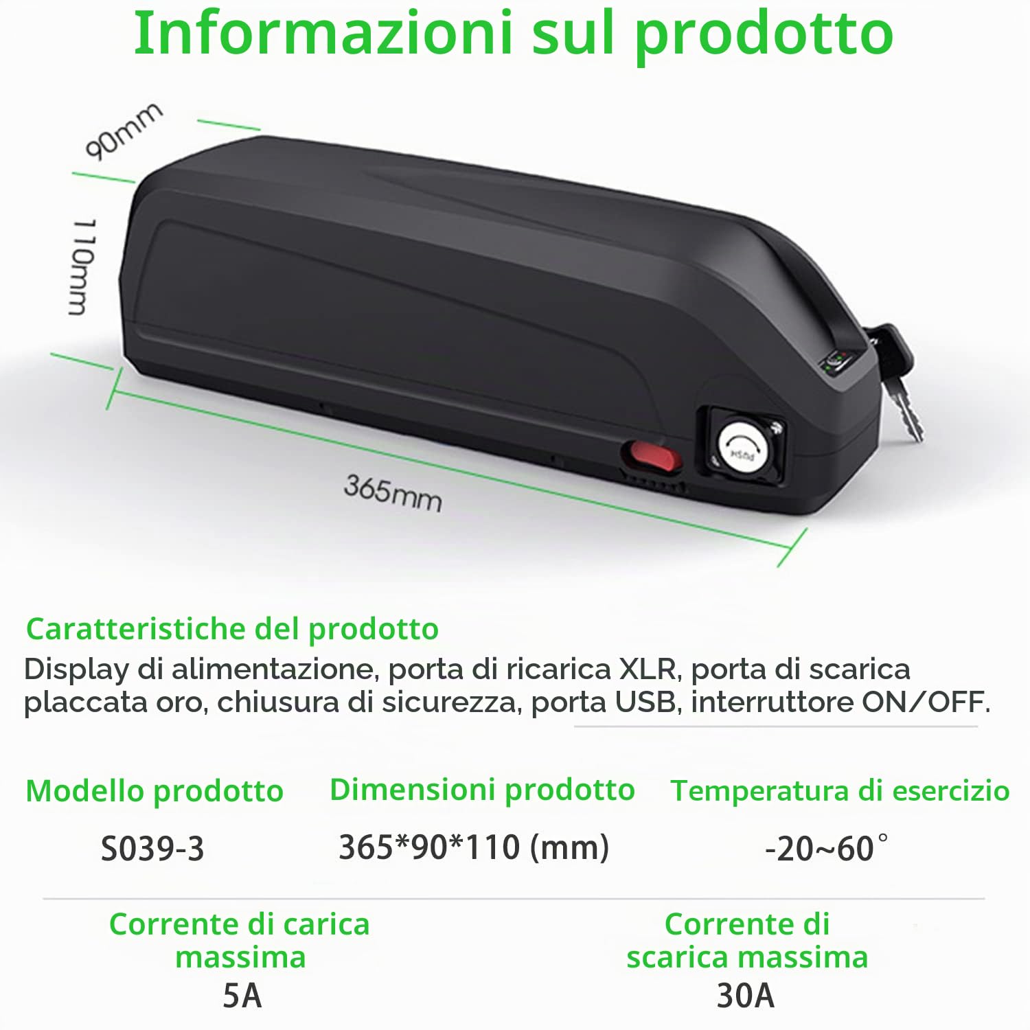 Batteria per Bici elettrica 48V 17.5Ah - Batterie agli ioni di Litio per Bicicletta Ebike 1000W / 750W / 500W e Altri Motori con Caricatore e Porta USB