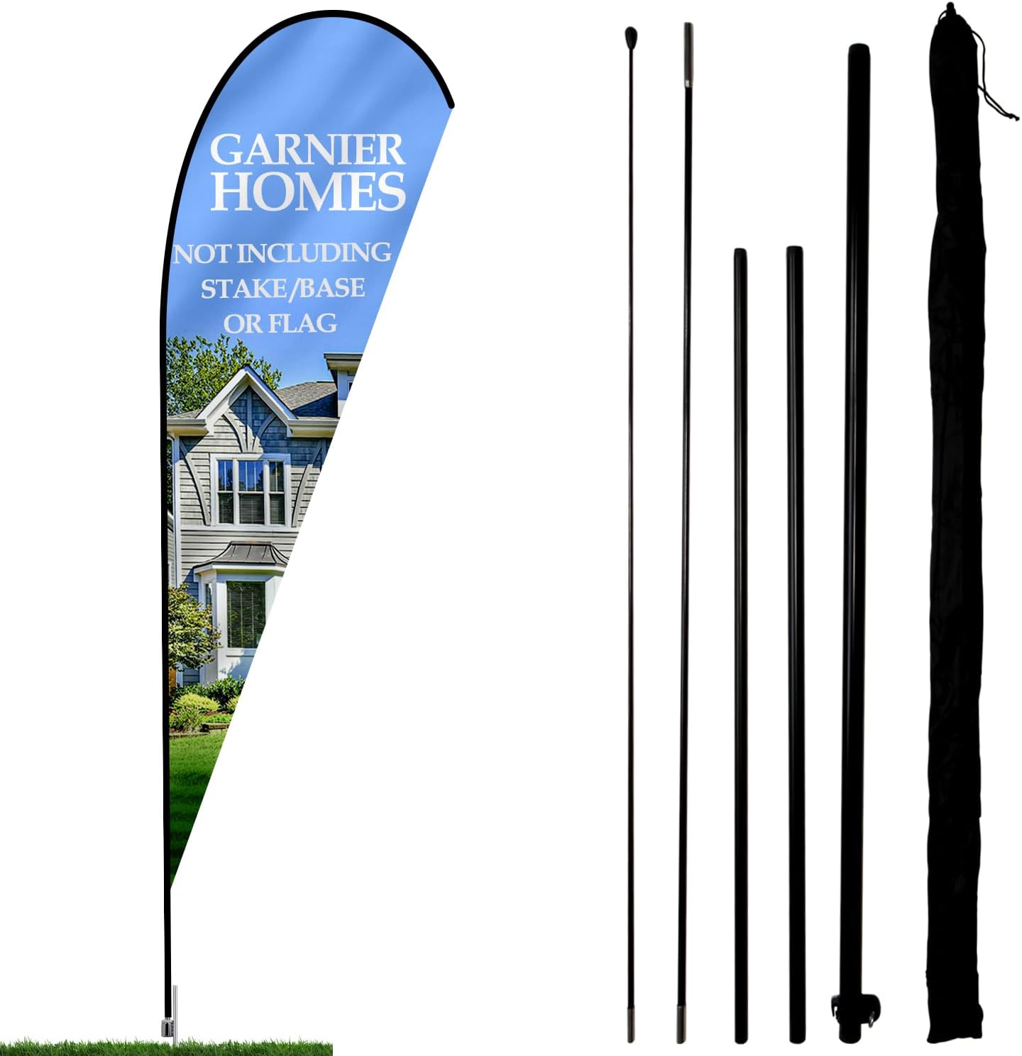 Anley Teardrop Feather Flagpole Set - Assembled Flutter Banner Pole Set with Carrying Bag - Fits 3.5Ft X 10Ft Feather Flags (Flag and Stand Not Included) - Flagpole ONLY 16.4 Ft(Fits Flag 3.5 X 10 Ft)