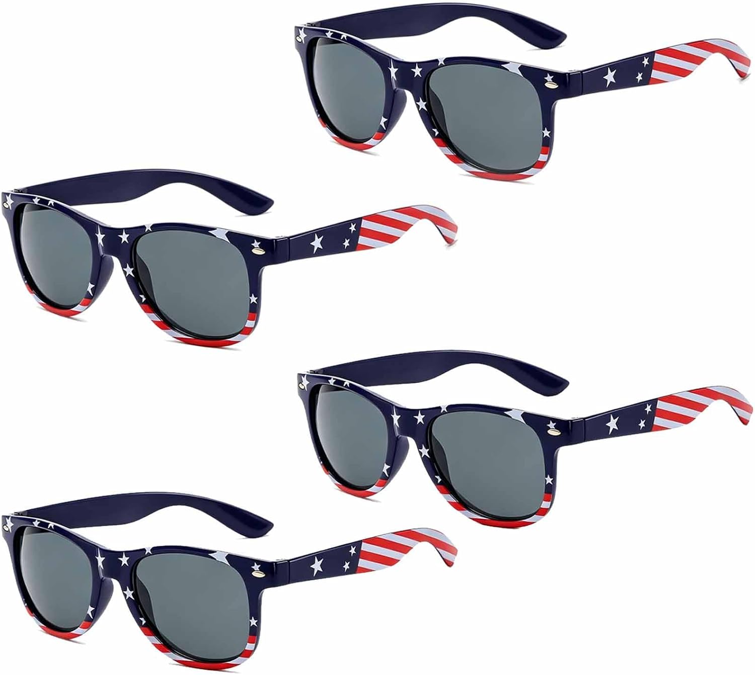 4 Pairs Patriotic Sunglasses American Flag UV400 Protection Retro Glasses for Men & Women 4th of July Party Supplies