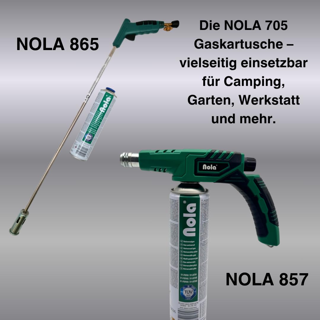 NOLA 12x 600ml (338g) Universalgas Gaskartuschen – 70% Butan / 30% Propan – Schraubventil EN417 – Campinggas für Unkrautbrenner, Lötbrenner, Gaskocher, Gasgrill & Outdoor-Einsatz – Made in Europe