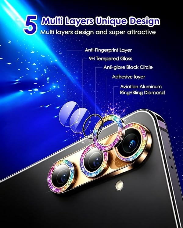 Kanosan Compatible for Samsung Galaxy Z Fold 8 Ultra/Z Fold 7 Camera Lens Protector Glitter Bling Individual Aluminium Alloy Ring 9H Tempered Glass Decorative Accessories Camera Cover Colorful by Kanosan - Used condition - Image 2