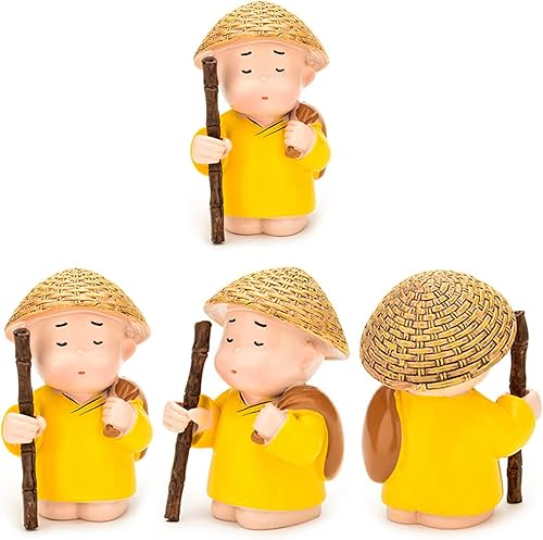 Miniatura 6 de Juego de 3 estatuas de monje de Buda en miniatura para estante de pared, mesa, escritorio, decoración de tablero de automóvil, decoración del hogar