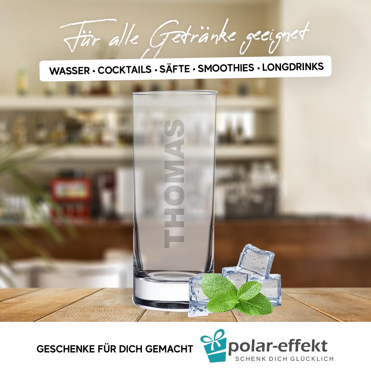 polar-effekt Wasser Trinkgläser 6er-Set 485 ml mit Gravur - personalisierte Wassergläser - spülmaschinenfeste Gläser für Cocktails, Wasser und Saft