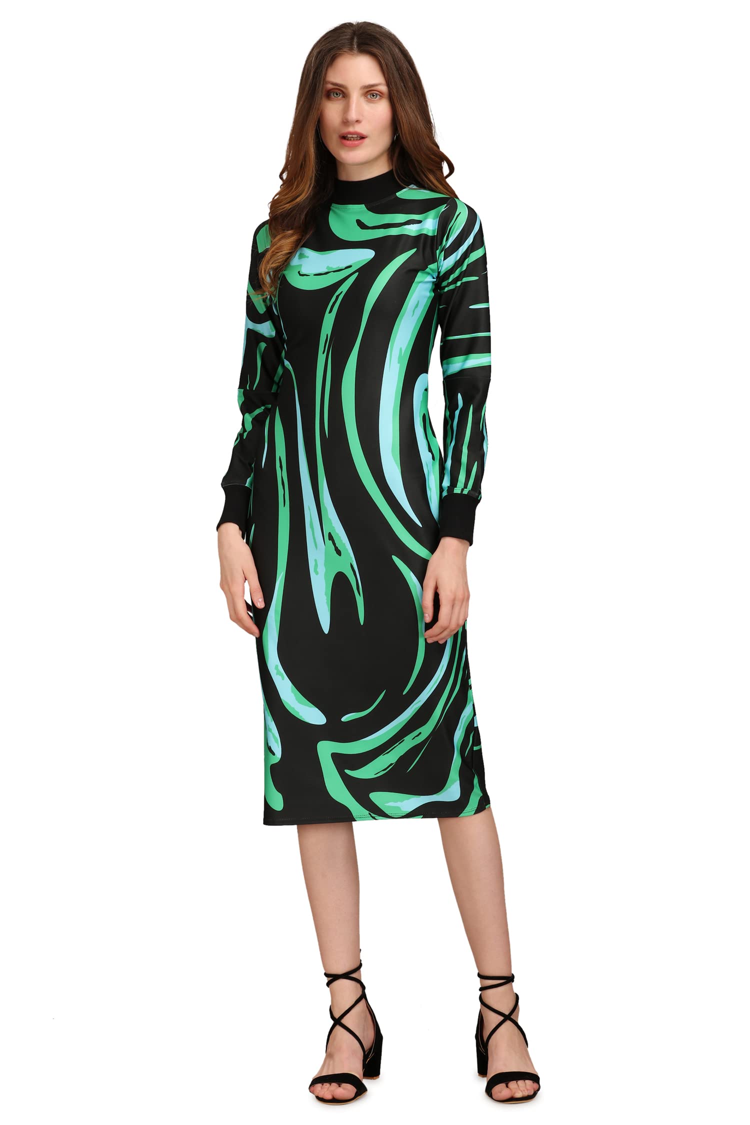 Purvaja Women's Polyester Blend Bodycon Knee-Length Cocktail Dress Siri-033-Sea Plant-Xl_Rama