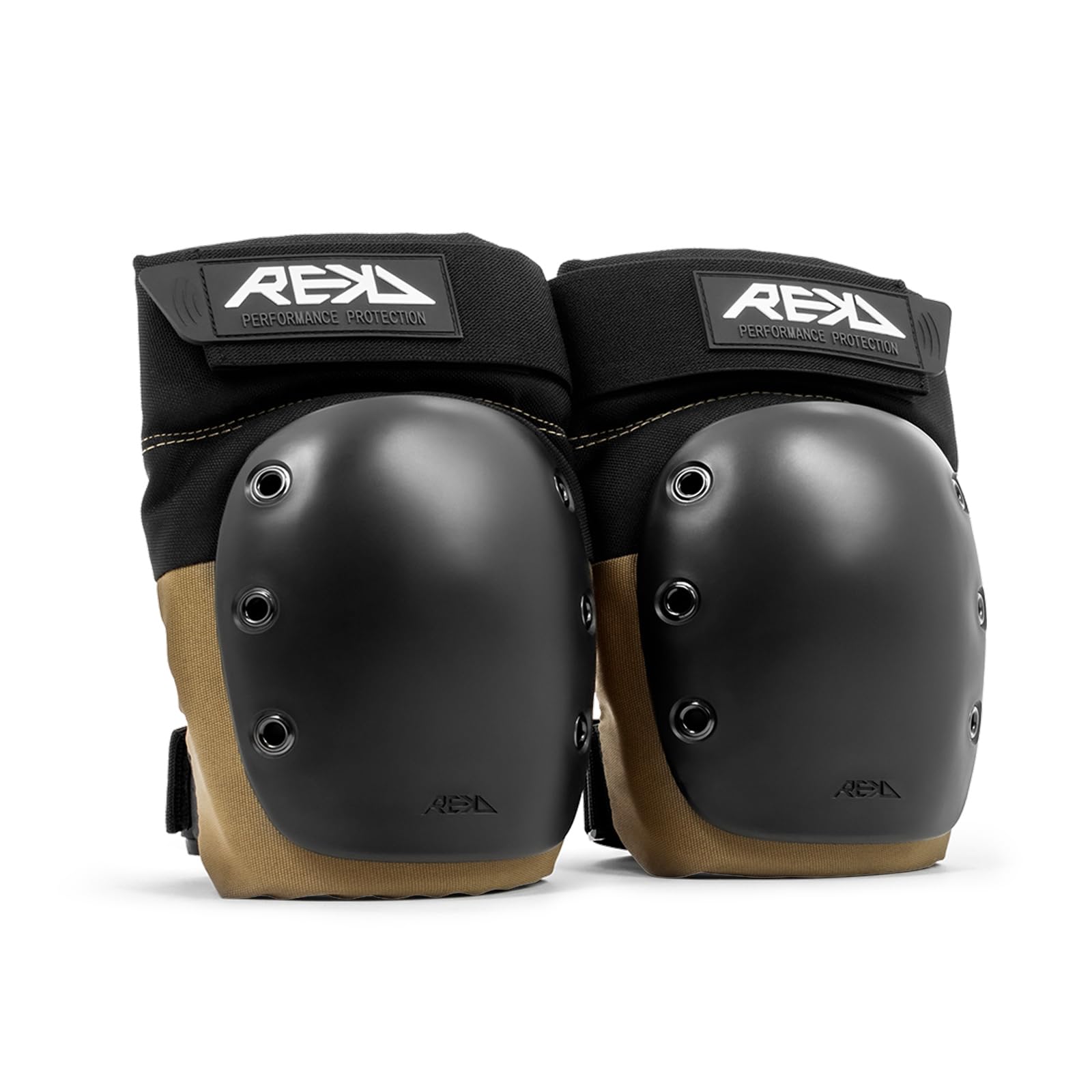 REKD Ramp Knee Pads Black/Khaki L, Impact Resistant Heavy Duty Neoprene Pads for Action Sports, Adjustable Straps, Breathable Material, Shock Absorption, Unique Ergonomic Fit for Comfort and Safety