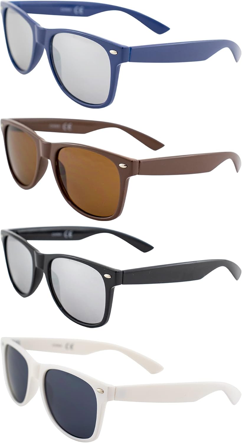 AlterImage Jive Sports Retro Sunglasses for Men or Women 4 Pair Blue Brown Black White Frames w/Flash Mirror Brown Smoke Lenses