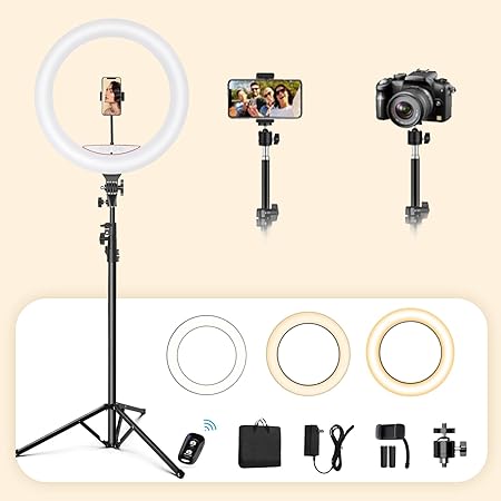 Ring Light 18'' with Stand and Phone Holder, Perfect Selfie Ringlight for YouTube/Tiktok/Makeup/Vlog/Photography/Streaming with Adjustable Color&Temperature LED Circle Light, Suit for iPhone/Android