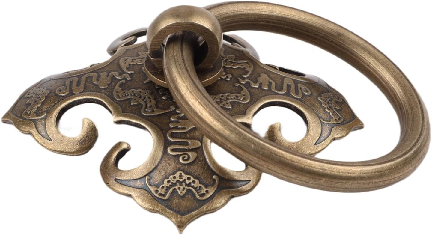 Antique Brass Door Pull Handle, Chinese Style Gate Handle with Aged Bronze Finish, Solid Brass Entry Hardware for Traditional Asian Door Grip, Rustic Front Door Handle for Villa(Bronze)