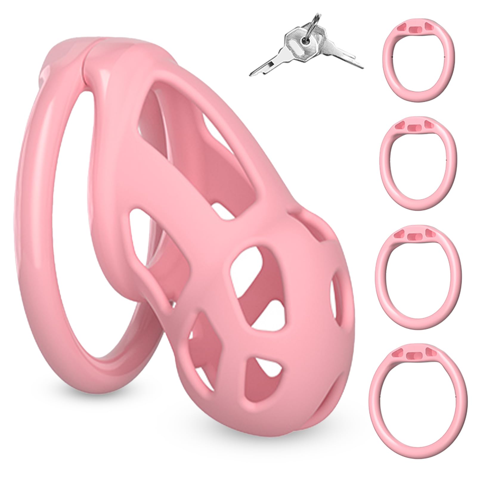 BDSMLOVE Jaula de castidad Jaula para pene Jaula de castidad con 4 anillos para testículos, cinturón de castidad Set de juguetes sexuales fetichistas para hombres (M)