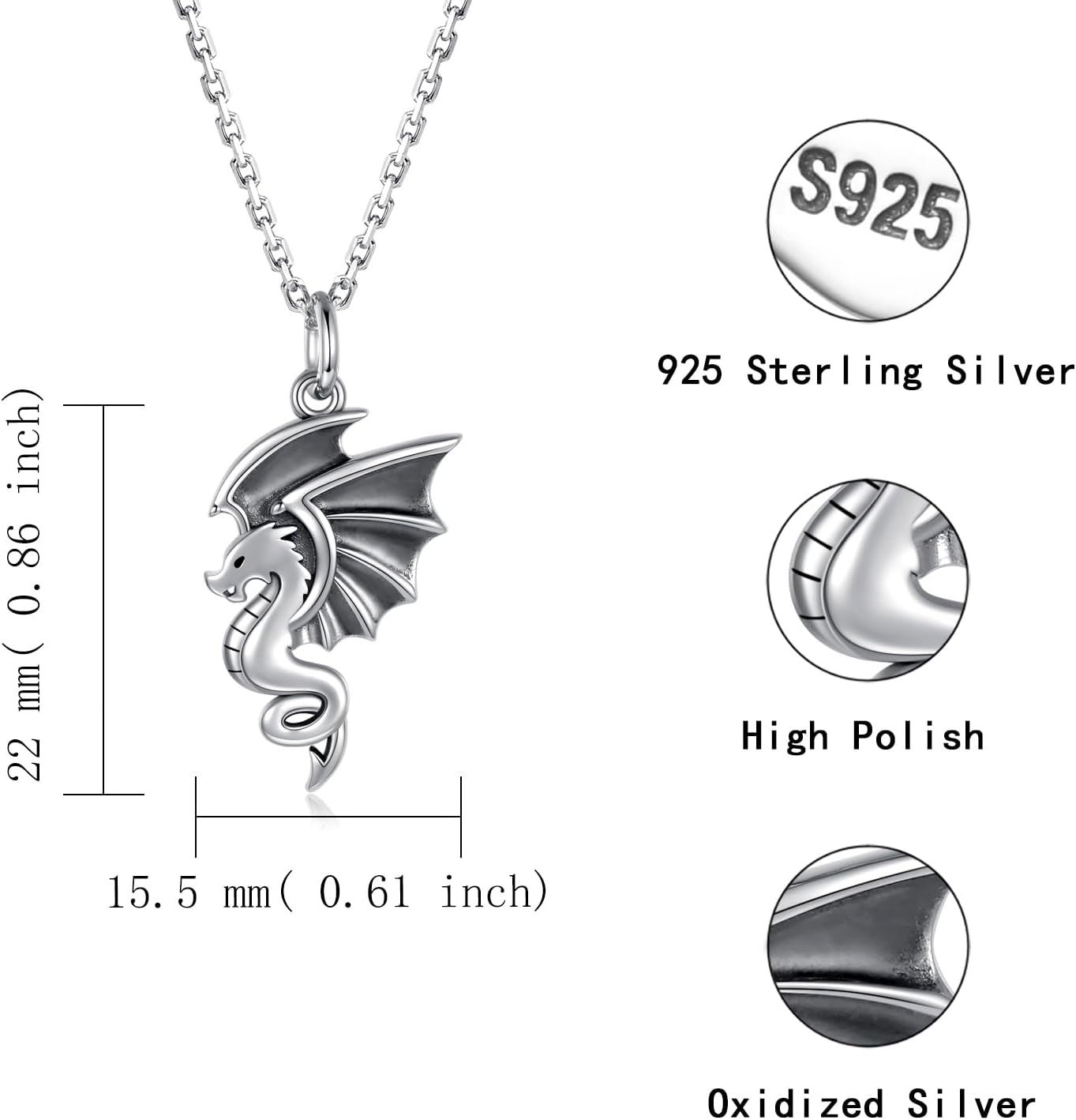 APOTIE Sterling Silver Dragon Necklace 925 Oxidized Flying Wings Pendant Gifts for Women - Image 6