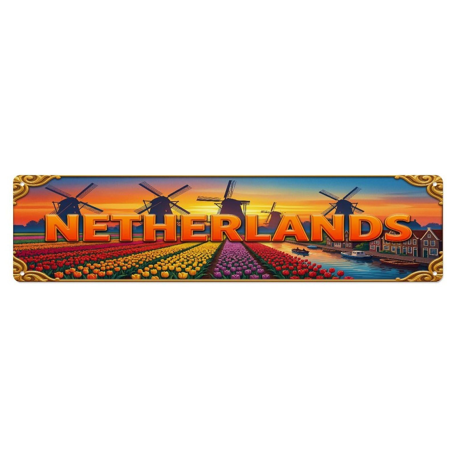Xanthor Style Metal Tin Sign Vintage Netherlands Travel Flag Pattern