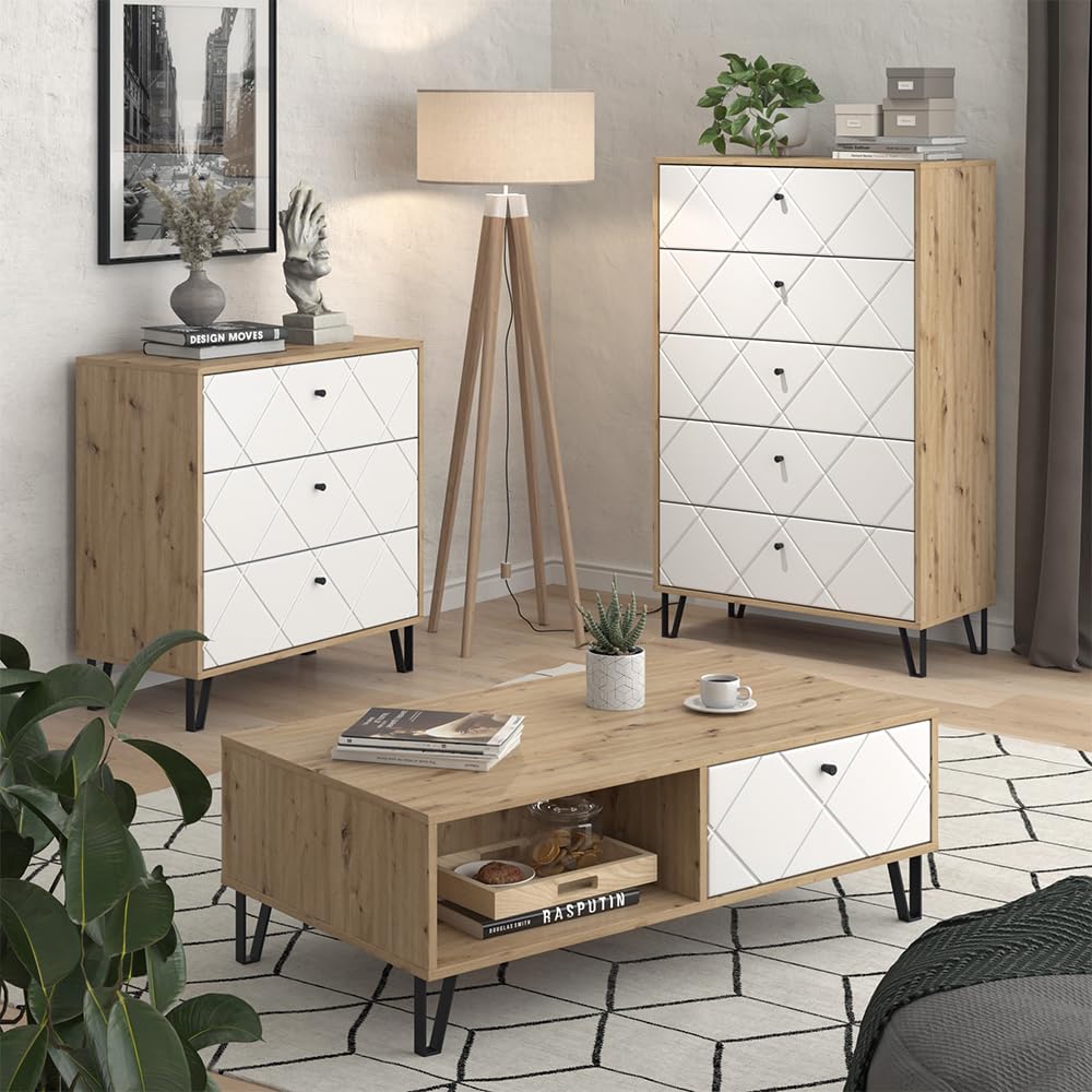 Vicco Lowboard Nizza, Artisan-Eiche, 150.2 x 60.2 cm | mit 3 Schubladen & 2 Türen, zur Nutzung als Ablagefläche neben dem Bett