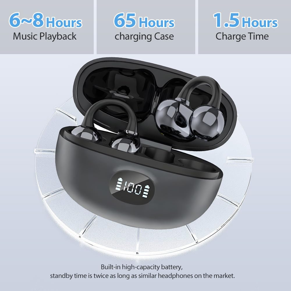 Auriculares Inalámbricos Bluetooth 5.4, Auriculares Inalámbricos Deportivos, Abiertos con Control Táctil Fácil, 65H de Reproducción,Carga Rápida USB-C para Running Sport