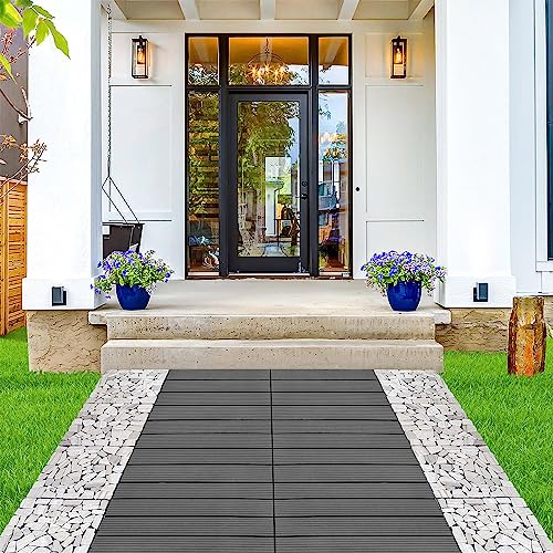 PURE ERA Wood Composite Interlocking Floor Deck Tiles Indoor Outdoor Use 12\"x36\" (5Pcs, 15 sq. Ft, Grey) - Great Upgrade to Patio Backyard Pathway - Thumbnail 6