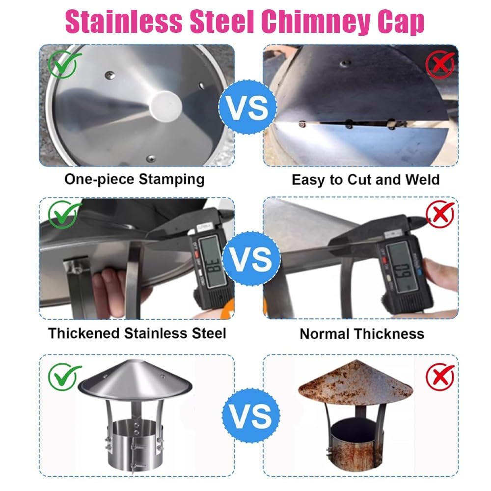 Tapa De Chimenea Para Techo 75 100 170 180 220 315mm Sombrero Para Chimeneas De Acero Inoxidable, Sombrerete Chimenea Cobertura A Prueba De Lluvia(315mm/12.4in)