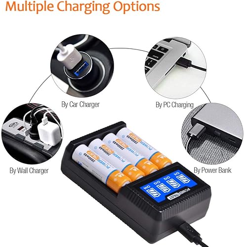 Miniatura 9 de PowerTrust - Cargador de pilas AAA con 4 ranuras y pantalla LCD para pilas AAA Ni-MH recargables