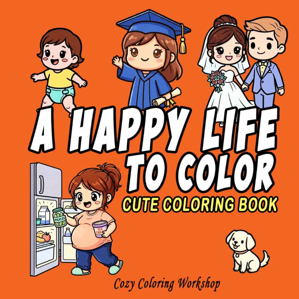A Happy Life to Color: Adorable Chibi Scenes of One Woman’s Happy Life Journey – A Relaxing Coloring Book for Teens to Adults (Cute & Bold Chibi Coloring Books)