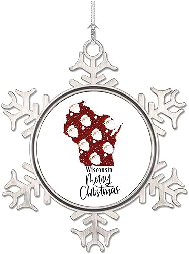 Miniatura 2 de Wisconsin - Adornos de metal de copo de nieve, 50 estados de EE. UU., Adorno de Navidad de Wisconsin, regalo de recuerdo para decoración del árbol