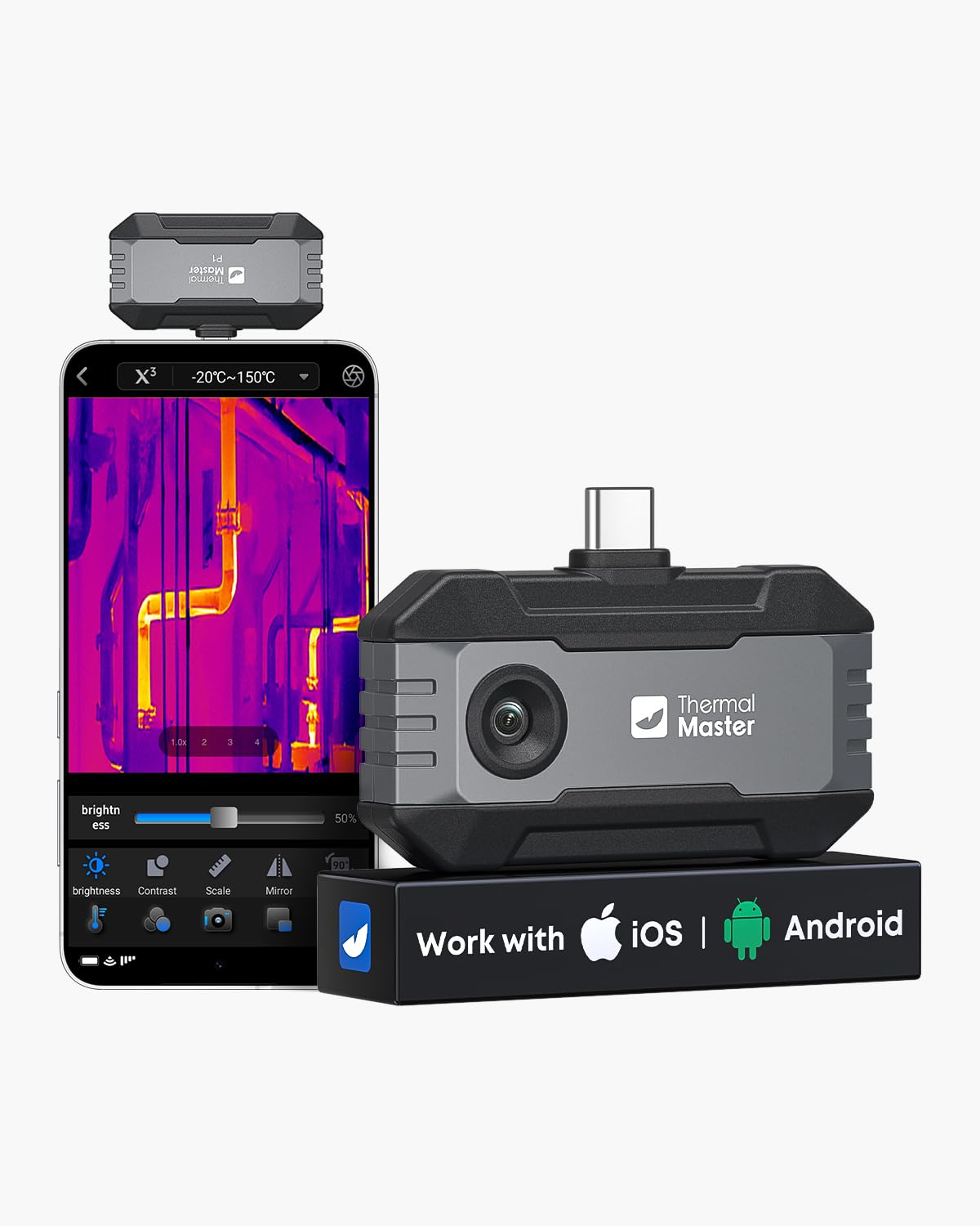 Thermal Master P1 Caméra Thermique pour iPhone & Android USB-C, X³ IR Résolution 320x240, -20°C à 600°C, 15x Zoom, 25 Hz Caméra Infrarouge pour Inspection Maison, CVC & Électricité