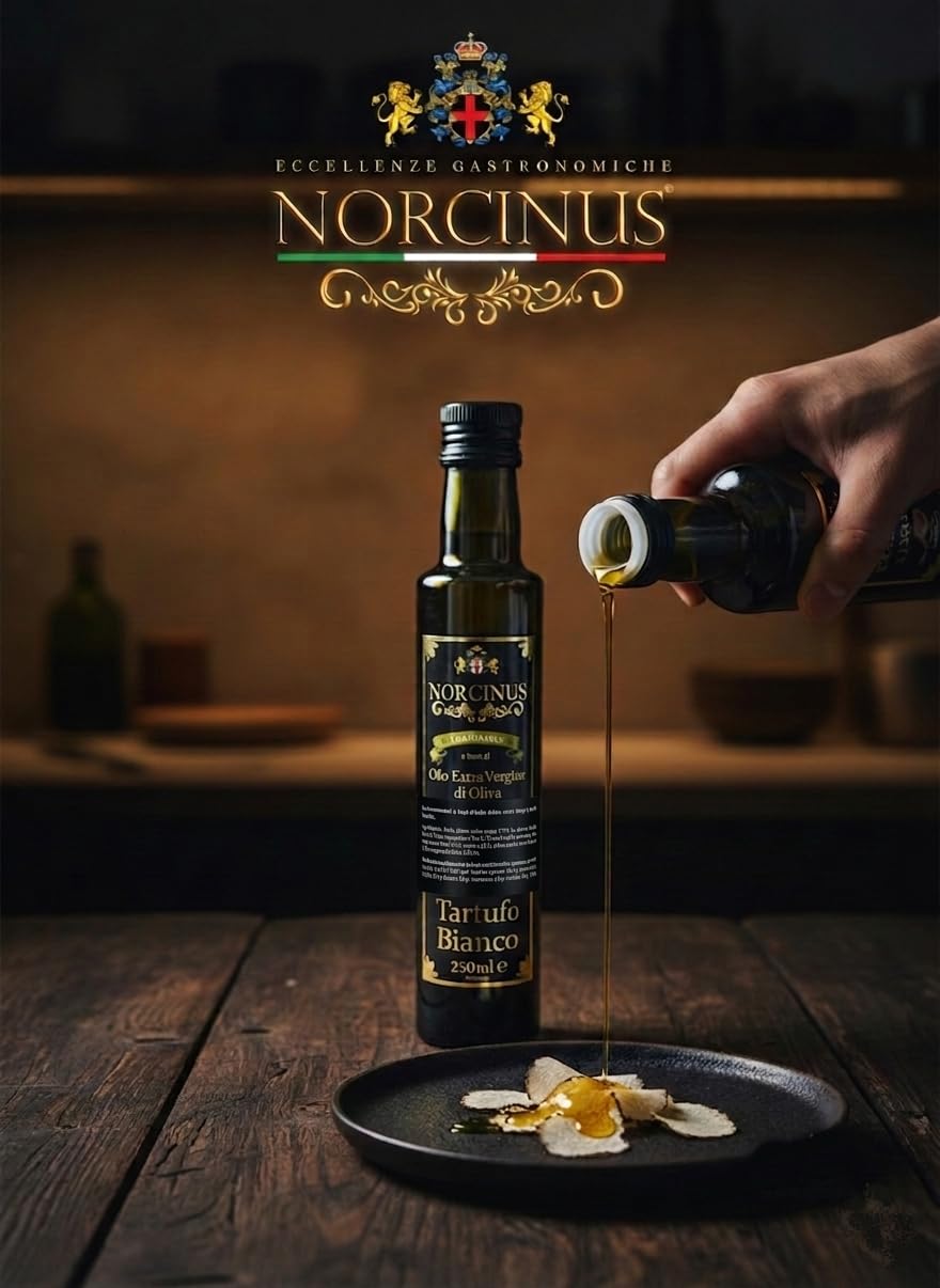 Norcinus Huile d'Olive Vierge Extra à la Truffe Blanche (Lot de 2 x 250ml) – Coffret Gourmet Italien pour Pâtes, Risotto et Viandes (500ml)