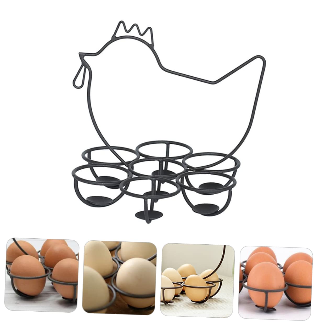 Organizador de Huevos de Cocina de Metal Negro Diseño de Gallina, Soporte Estable y Exhibición Decorativa para Encimera